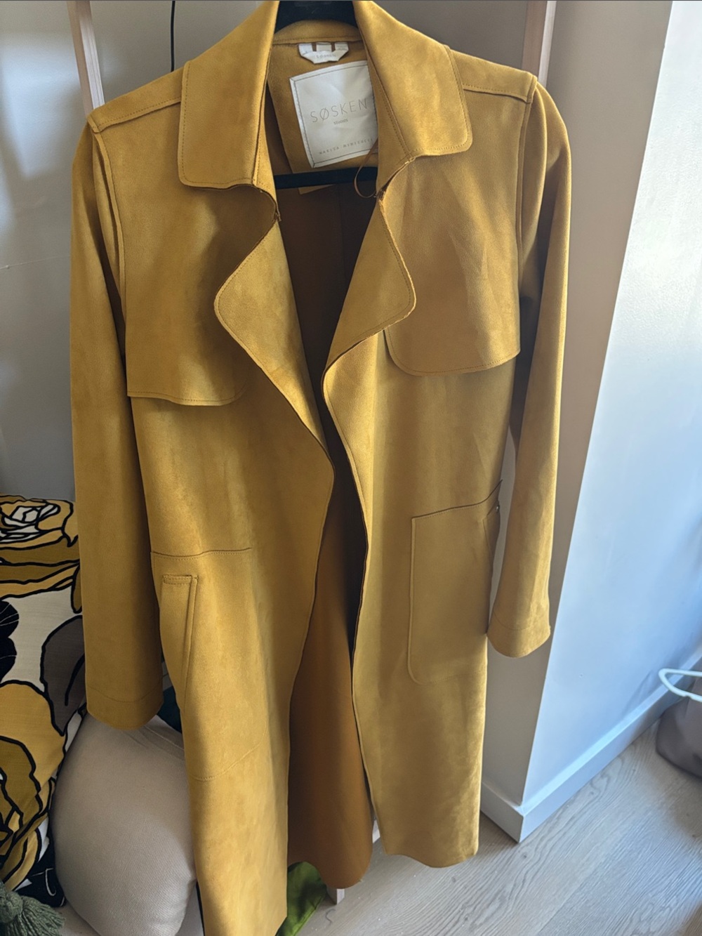 Suede-Feel Mustard Trench Coat